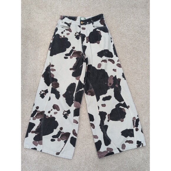 Sixxta Denim - SIXXTA Fiesta Fun Maxi Wide Leg Cow Print Jeans Cowgirl Cowboy Camo Baggy Size 4